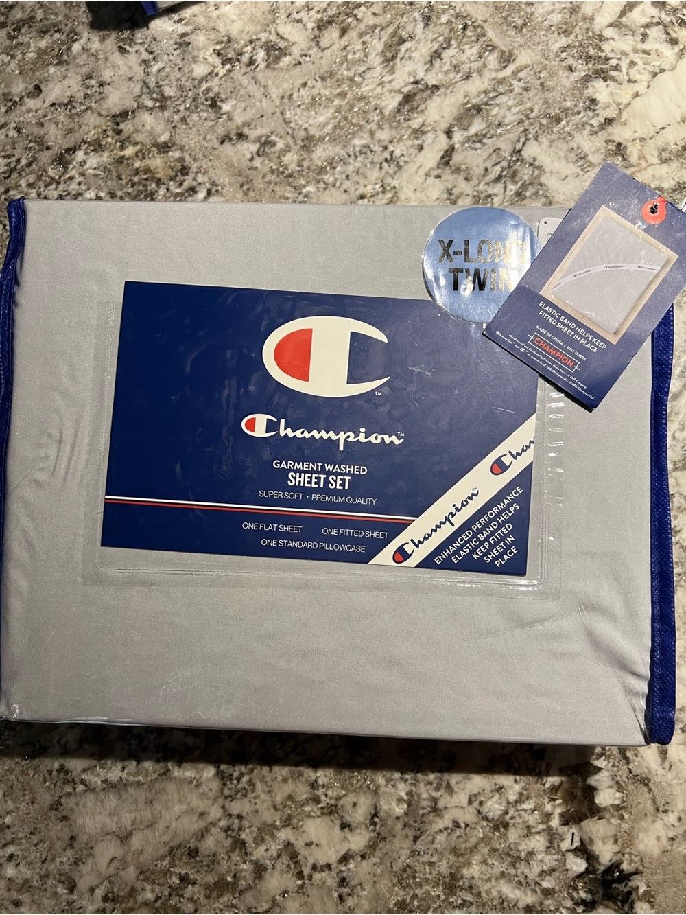Champion Light Gray Garment Washed Sheet Set perfect for dorm or king adjustable
